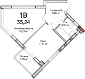 1-кімнатна  37.3м² номер - 3 зображення з Синергія Буд