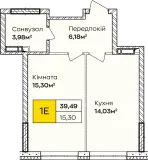 1-кімнатна 39.49м² номер - 218 зображення з Синергія Буд 1-кімнатна 39.49м² номер - 218 зображення з Синергія Буд