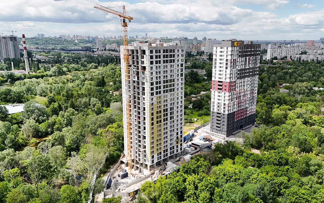 Новый этап строительства ЖК Синергия Киев: на 1 доме стартовали фасадные работы