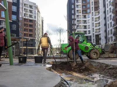 Во двор-саду ЖК Синергия Сити закончили первый этап озеленения – высадили деревья