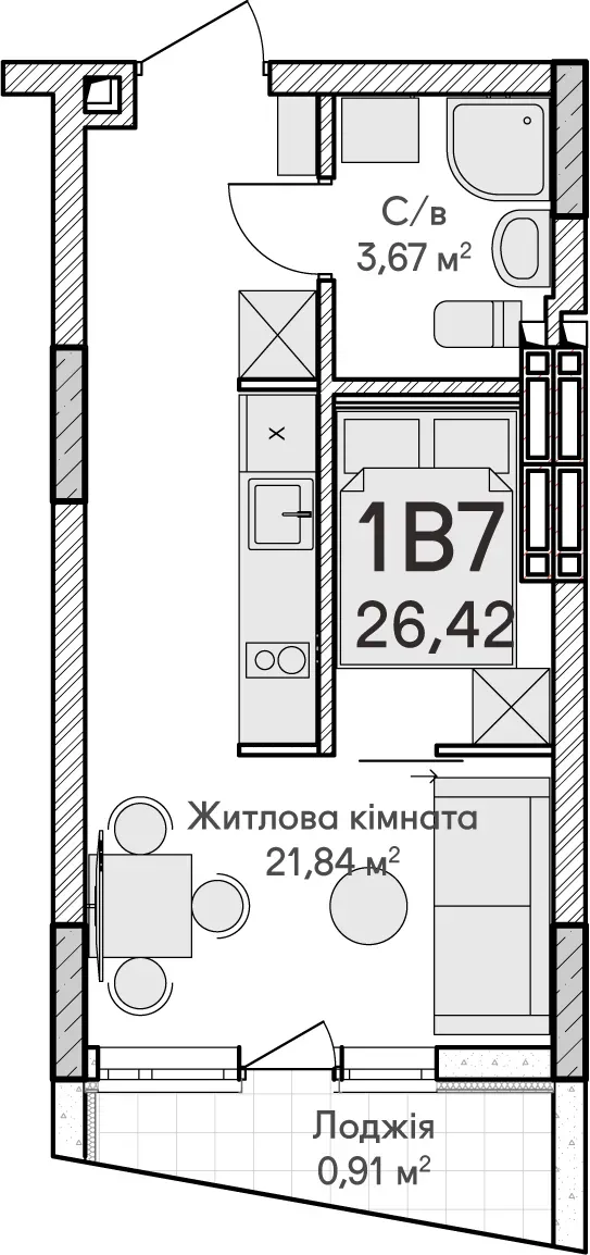 Купить 1-комнатную квартиру  в Ирпене