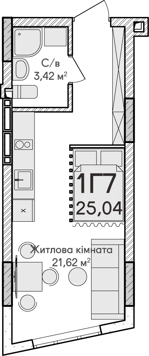 Купить 1-комнатную квартиру  в Ирпене