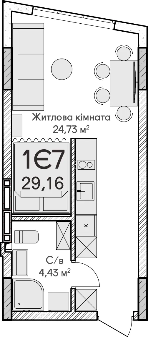 Купить 1-комнатную квартиру  в Ирпене