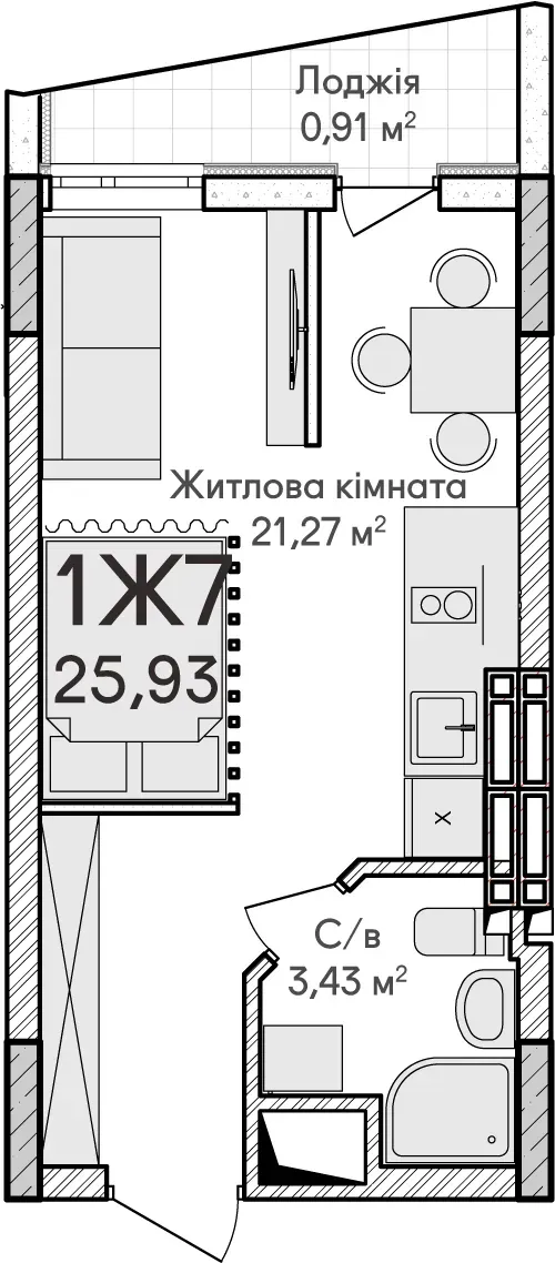 Купить 1-комнатную квартиру  в Ирпене
